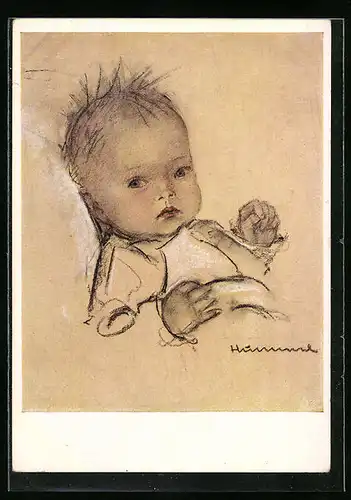 Künstler-AK Hummel: Kleinkind mit blauen Augen