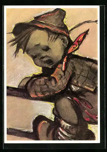 Künstler-AK Hummel: Kleiner Junge am Zaun