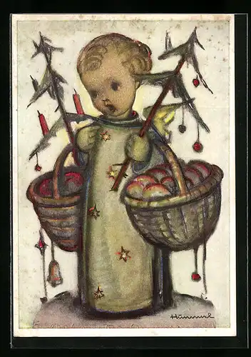 Künstler-AK Hummel: Der Weihnachtsengel, Weihnachtsgruss