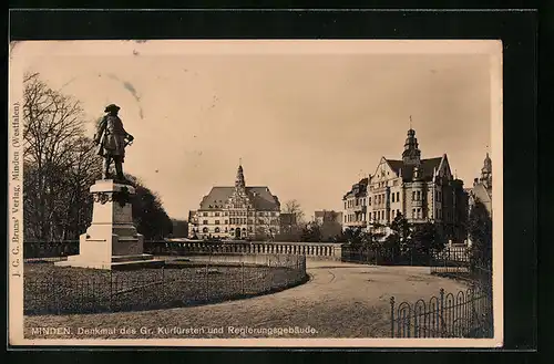 AK Minden, Denkmal des Gr. Kurfürsten, Regierungsgebäude