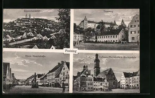 AK Freising, Gesamtansicht, Rathaus, Pfarrkirche, Mariensäule