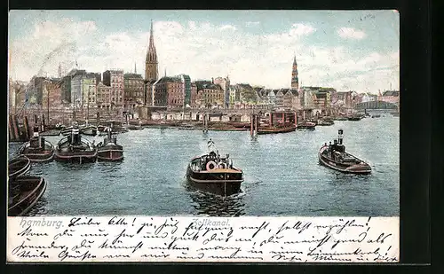AK Hamburg, Boote auf dem Zollkanal, Uferpartie