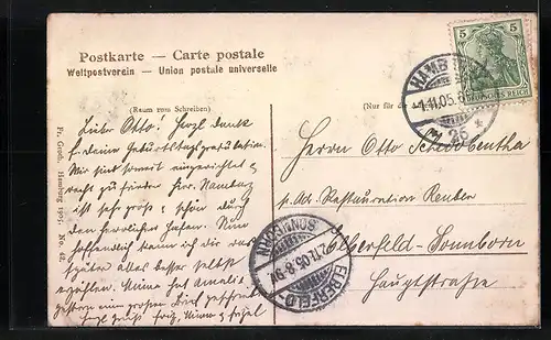 AK Hamburg, Boote auf dem Zollkanal, Uferpartie