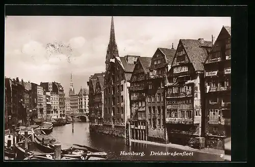 AK Alt-Hamburg, Deichstrassenfleet mit Kirchturm