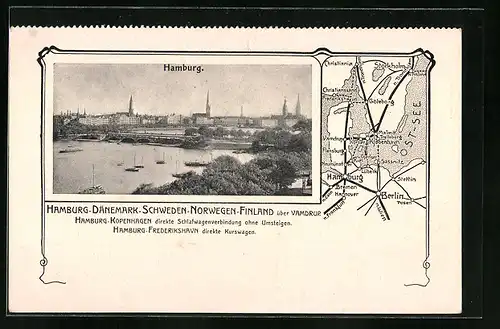 AK Hamburg, Panorama mit Kirchtürmen