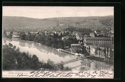AK Esslingen a. N., Ortspartie mit Brücke