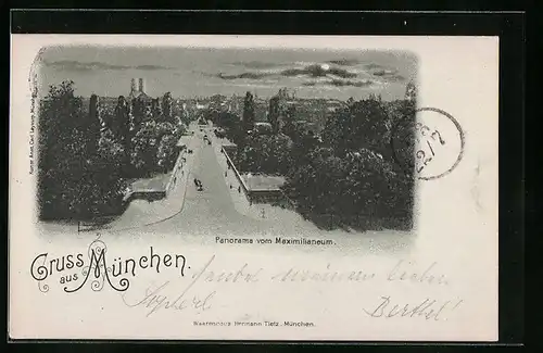 Mondschein-AK München, Panorama vom Maximilianeum
