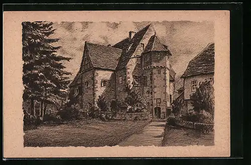 Künstler-AK Amorbach /Unterfranken, Altes Amtsgericht