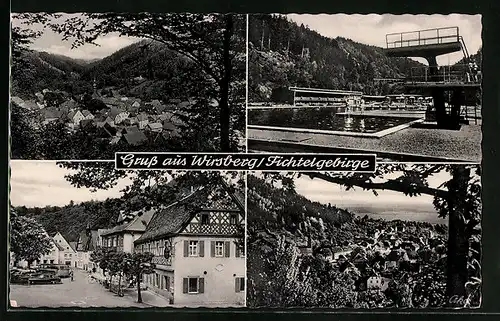 AK Wirsberg /Fichtelgebirge, Ortspartie mit Freibad