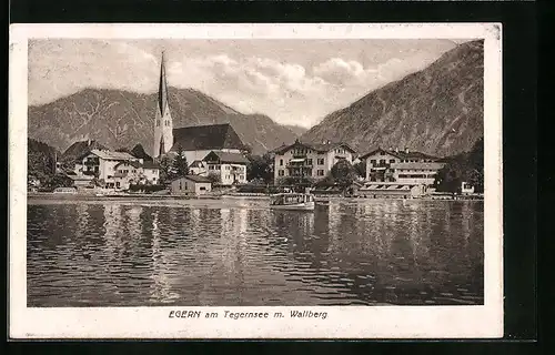 AK Egern am Tegernsee, Uferpartie mit Kirche vor dem Wallberg
