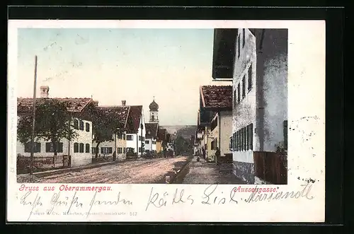 AK Oberammergau, Blick in die Aussengasse, Kirchturm