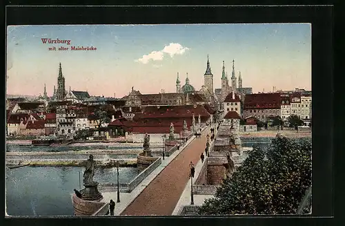 AK Würzburg, Partie mit alter Mainbrücke