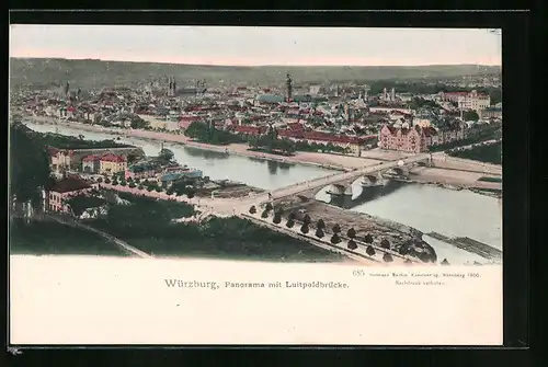 AK Würzburg, Panorama mit Luitpoldbrücke