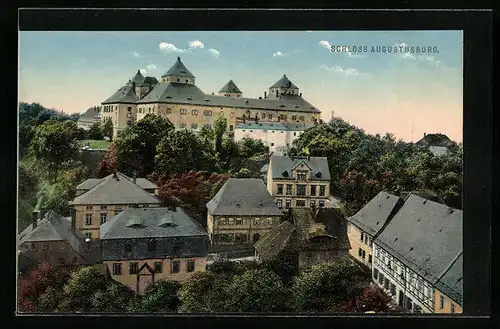 AK Augustusburg, Teilansicht mit Schloss Augustusburg