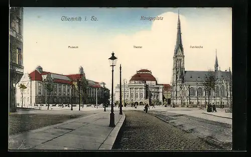 AK Chemnitz /Sa., Königsplatz mit Theater und Petrikirche