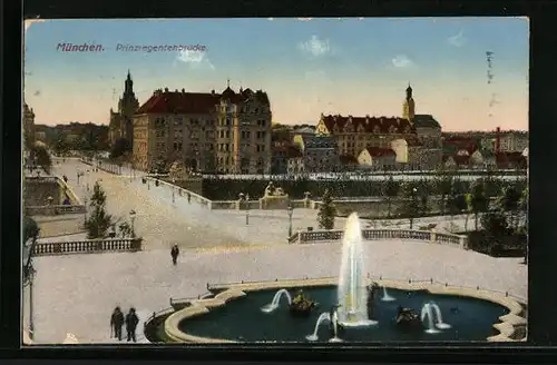 AK München, Prinzregentenbrücke mit Springbrunnen