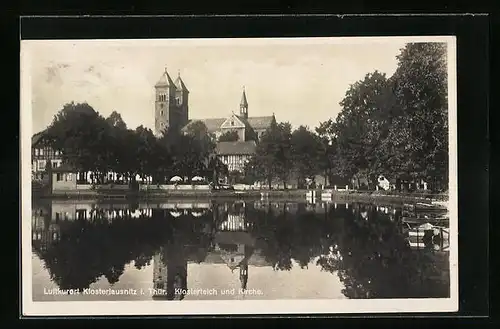 AK Klosterlausnitz /Th., Klosterteich und Kirche