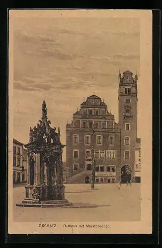 AK Oschatz, Rathaus mit Marktbrunnen