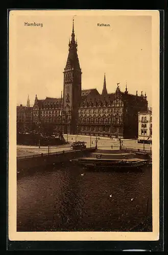 AK Hamburg, Rathaus mit Uferpartie