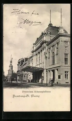AK Hamburg-St. Georg, Deutsches Schauspielhaus mit Strassenpartie