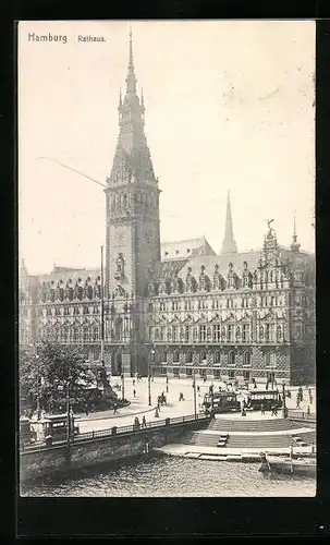 AK Hamburg, Rathaus mit Uferpartie