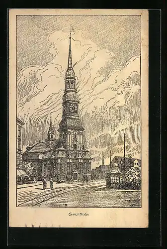 Künstler-AK Hamburg-Altona, Ansicht der Hauptkirche