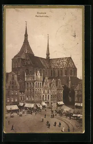 AK Rostock, Marienkirche aus der Vogelschau