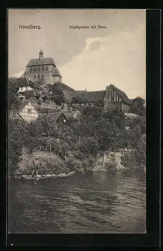 AK Havelberg, Stadtgraben mit Dom