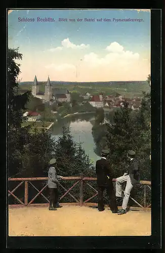 AK Rochlitz, Blick von der Bastei auf dem Promenadenwege auf Schloss und Ort