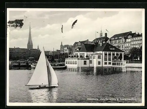 AK Hamburg-Neustadt, Jungfernstieg und Alsterpavillon