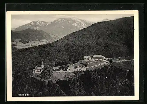 AK Eisenärzt, Kloster-Berggasthof Maria-Eck aus der Vogelschau