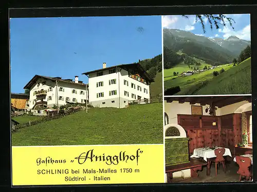 AK Schlinig b. Mals, Gasthaus Anigglhof mit Innenansichten