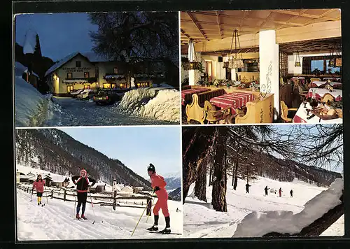 AK Mals-Schlinig, Gasthof Edelweiss mit Skifahrern