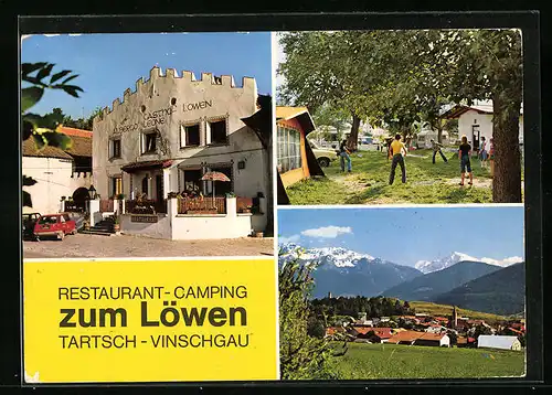 AK Tartsch-Vinschgau, Restaurant Camping zum Löwen mit Besuchern