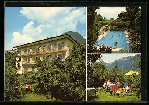 AK Meran-Obermais, Hotel Plante mit Schwimmbecken und Sonnenterrasse