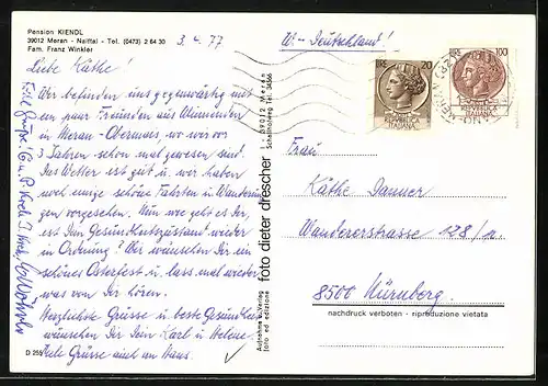 AK Meran i. Naiftal, Pension Restaurant Kiendl mit Bergpanorama