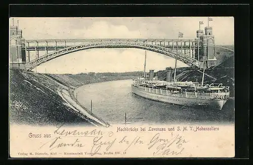 AK Kiel, Hochbrücke bei Levensau und SMY Hohenzollern