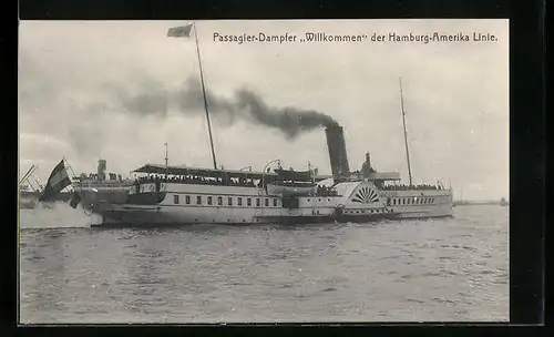 AK Passagier-Dampfer Willkommen der H.-A.-Linie den Hafen verlassend