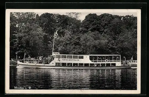 AK Minden i. W., Dampfer Porta Westfalica auf der Weser