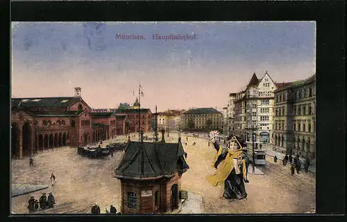 AK München, Hauptbahnhof mit Vorplatz