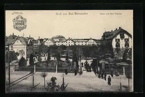 AK Bad Wörishofen, Hotel und Bad Kreuzer mit Wappen