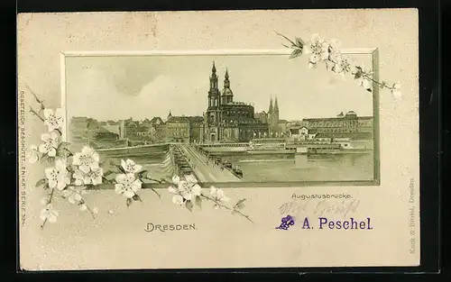 Präge-AK Dresden, Ansicht der Augustusbrücke