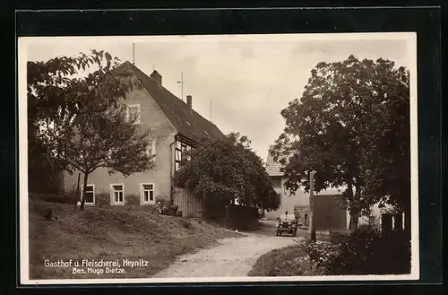 Foto-AK Heynitz, Gasthof und Fleischerei, Bes. Hugo Dietze