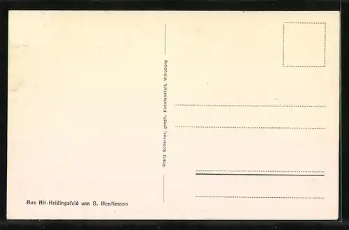 Künstler-AK Heidingsfeld, Altes Rathaus und Kirche