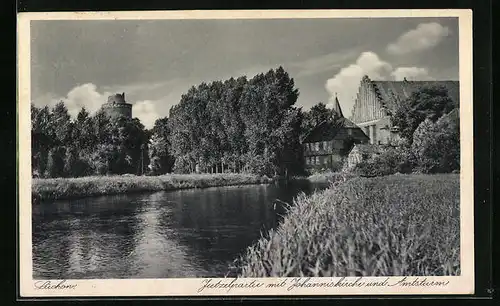 AK Lüchow, Jeetzelpartie mit Johanniskirche, Amtsturm