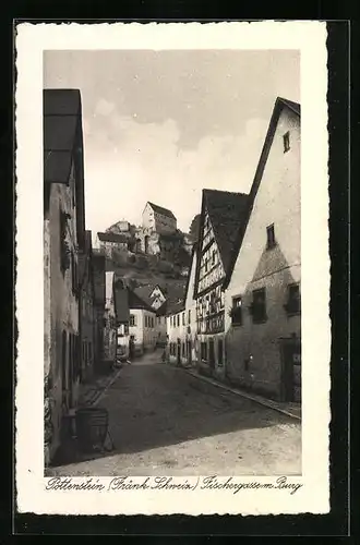 AK Pottenstein /Fr. Schw., Fischergasse mit Burg
