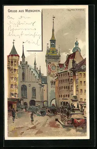 Lithographie München, Partie am Alten Rathaus