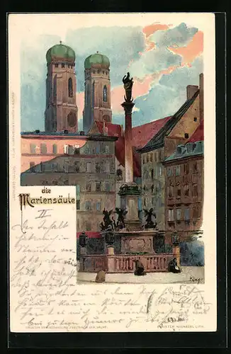 Künstler-AK Heinrich Kley: München, Die Mariensäule