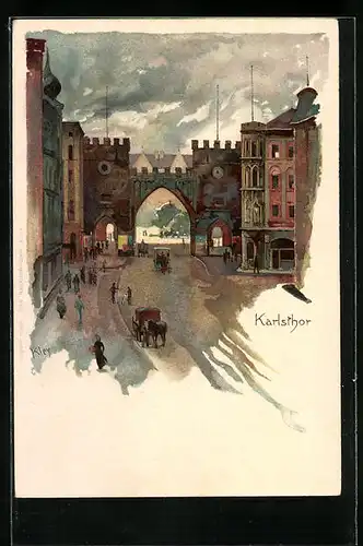 Künstler-AK Heinrich Kley: München, Karlsthor