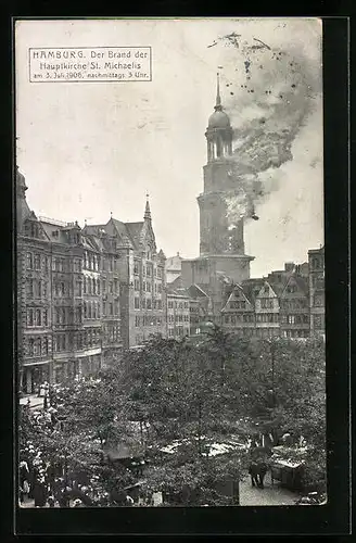 AK Hamburg-Neustadt, Brand der Hauptkirche St. Michaelis 1906